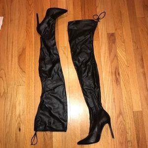 THIGH HIGH FAUX LEATHER STILETTO BOOTS